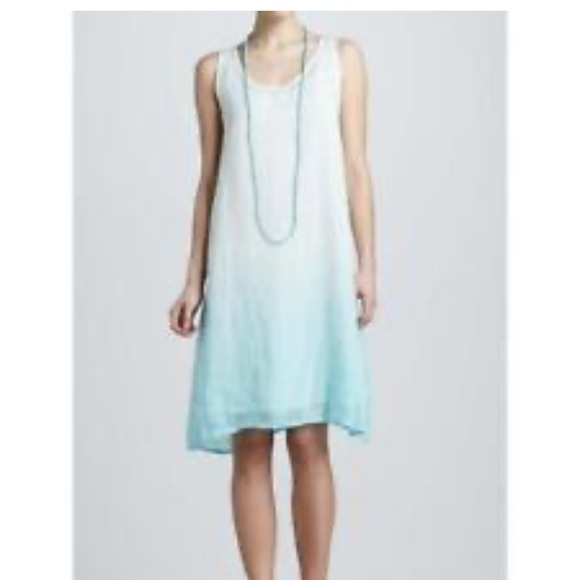 Eileen Fisher Dresses & Skirts - Eileen Fisher Blue Teal Ombré Linen Sleeveless Shift Dress, Size Small Petite